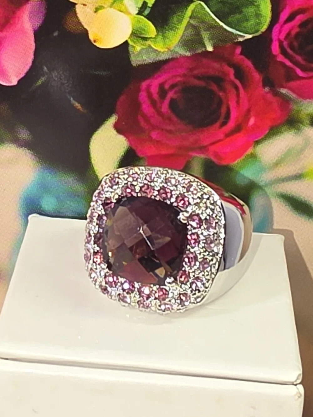 #2596, Mk Michael Kors, Purple Crystal Stones Cocktail Ring, Size 6 Nwot.